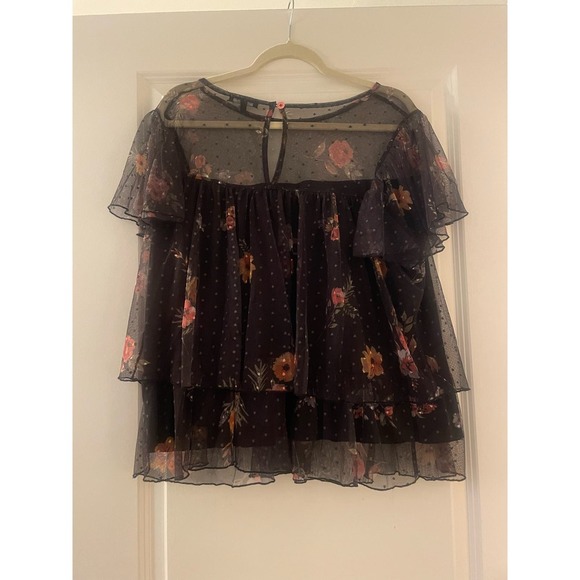 WILLOW Floral Mesh Short Sleeve‎ Ruffle Women's 2X - Picture 4 of 5